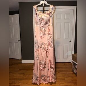 Floral Ruffle Satin Maxi Dress